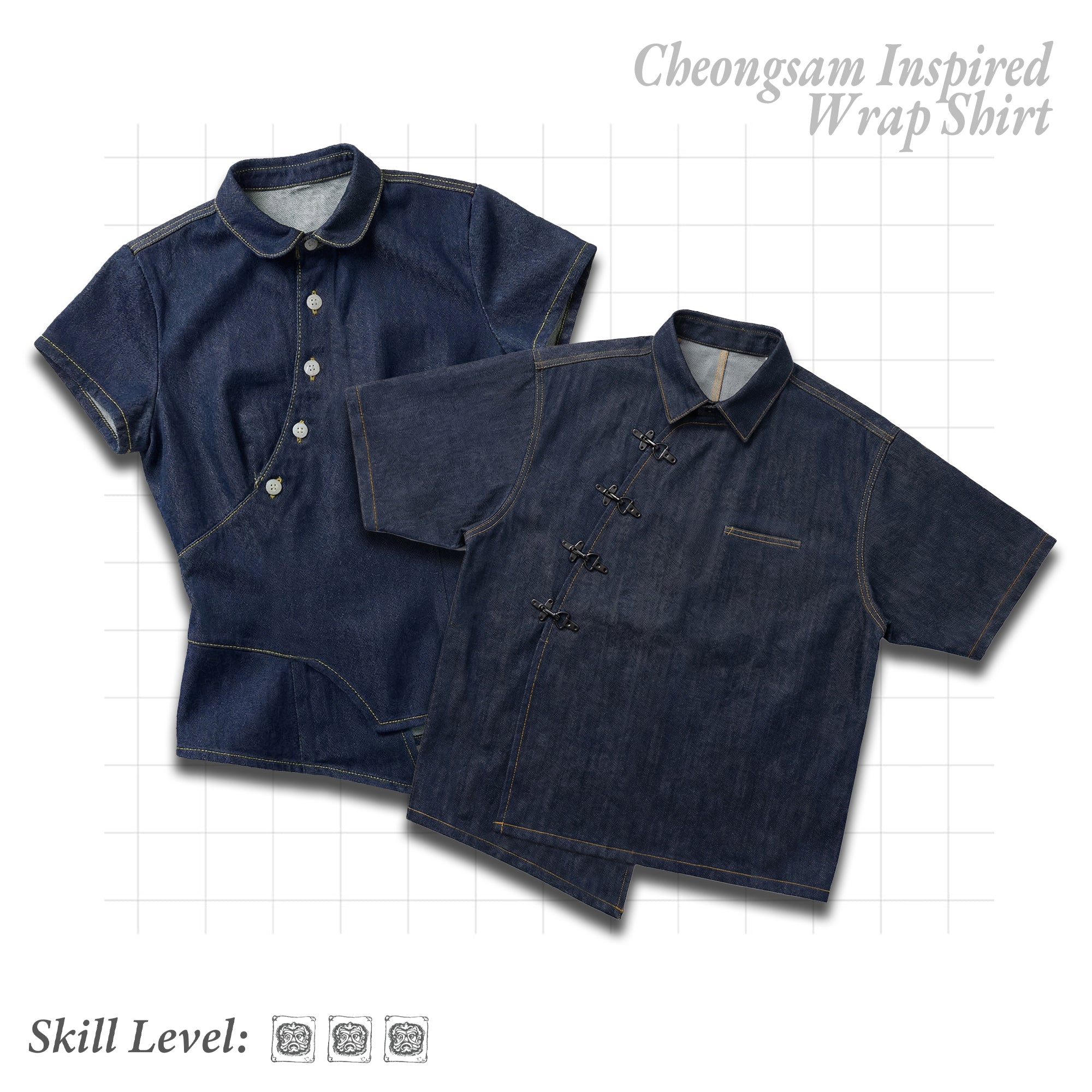 KIRI × KAZE Wrap Shirt Bundle — Cheongsam Wrap Shirts (2-Pattern Set)