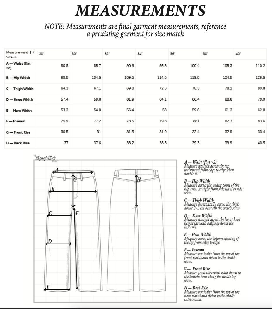 Size chart for Yard Carpenters